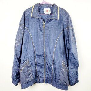 Vtg 90s Active Frontier Black W/ Gold Polka Dots Windbreaker Jacket Sz 1X